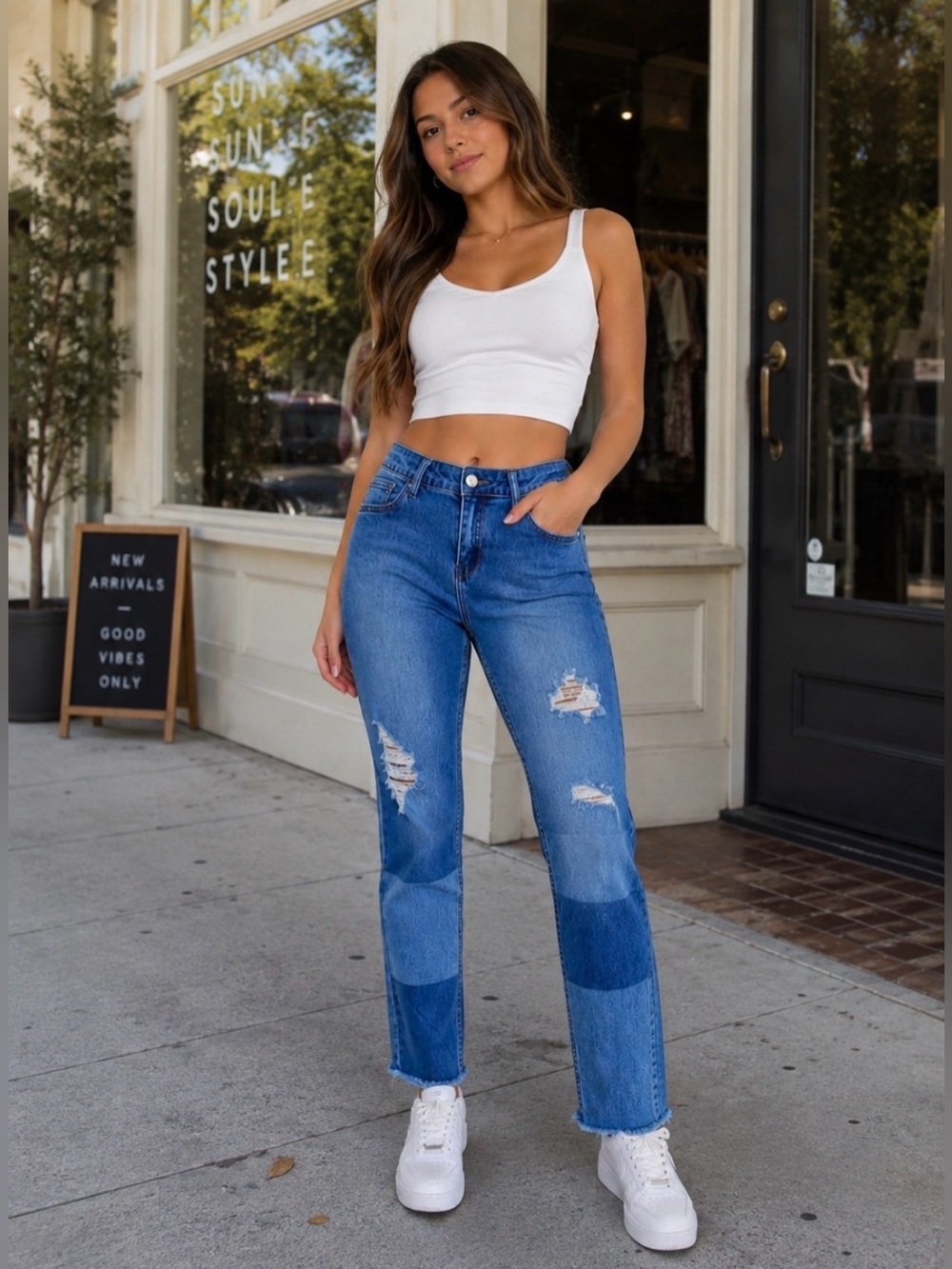 COTTON ON -THE RIPPED SKINNY JEANS TWO TONE WASH DENIM